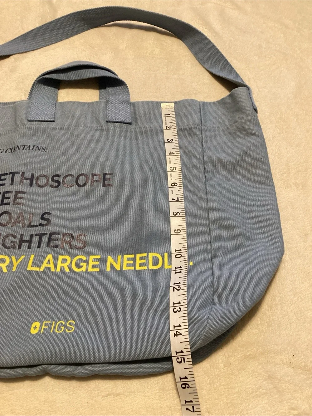 FIGS Slate Blue Canvas Messenger Tote with Yellow Accent